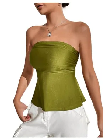 Ruffle Tube Top, Olive (Large)