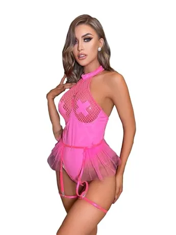 Mesh Bodysuit, Pink