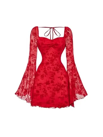 Long Sleeve Floral Dress, Red
