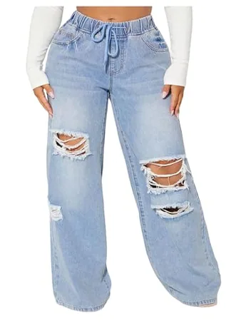 Plus Size Wide Leg Denim Jeans, Blue (XX-Large Plus)