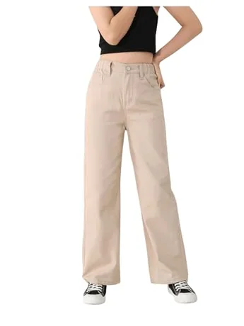 Wide Leg Denim Jeans, Khaki