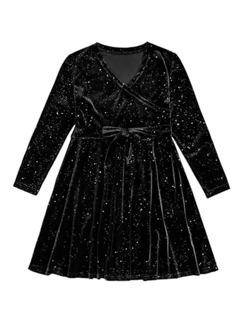 Long Sleeve Velvet Dress, Black
