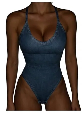 Plus Size Denim Bodysuit, Multicolour