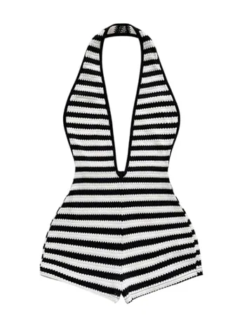 Striped Romper, Black