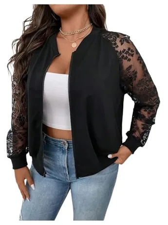 Plus Size Long Sleeve Lace Jacket, Black