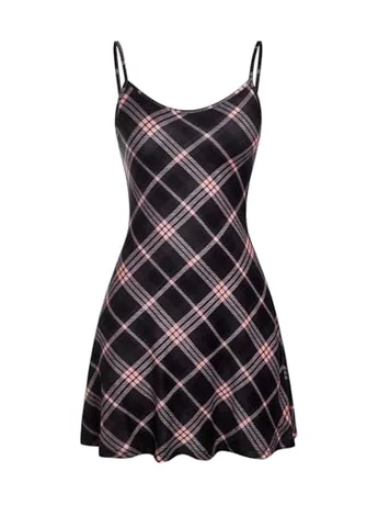 Mini Plaid Dress, Black (Medium)