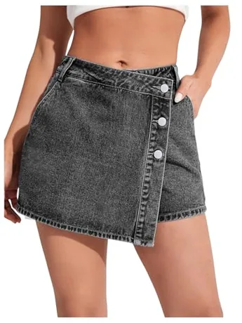 High Waisted Denim Skirt, Grey