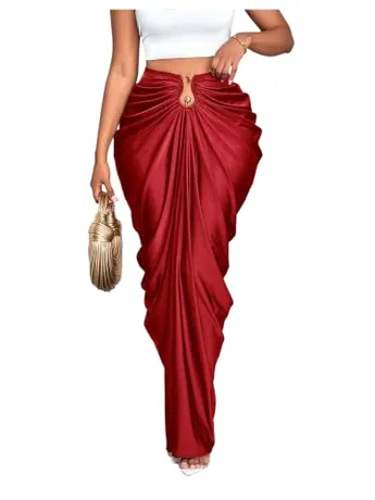 Maxi Bodycon Skirt, Burgundy (Medium)