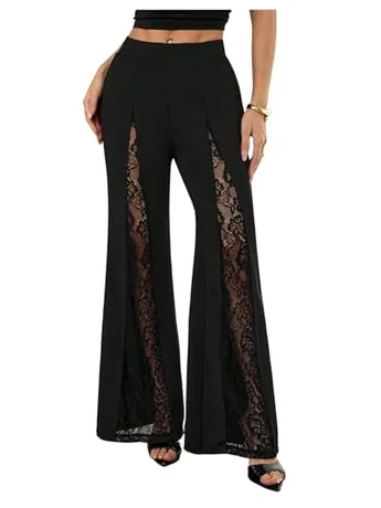 High Waisted Lace Trousers, Black (Small)