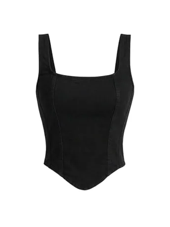 Sleeveless Denim Corset Top, Black (X-Small)