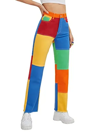 High Waisted Denim Jeans, Multicolour (X-Large)