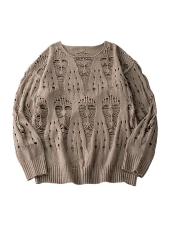 Long Sleeve Knit Knitwear, Khaki (Medium)
