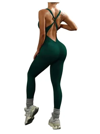 Sleeveless Backless Jumpsuit, Dark Green (Medium)