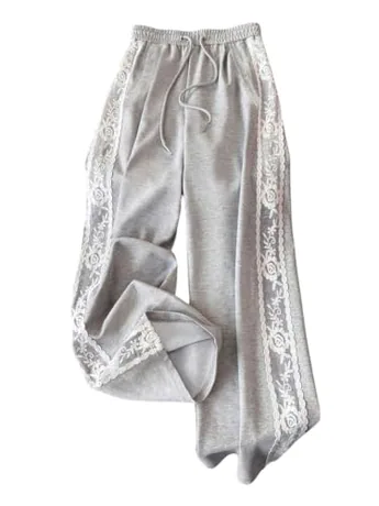 Wide Leg Lace Leggings, Grey