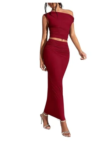 Ruched Outfit Set, Burgundy