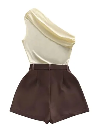 Sleeveless Outfit Set, Apricot (one shoulder)