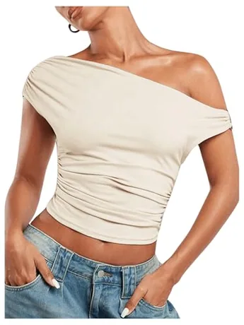 Sleeveless Ruched Crop Top, Apricot (3X-Large)