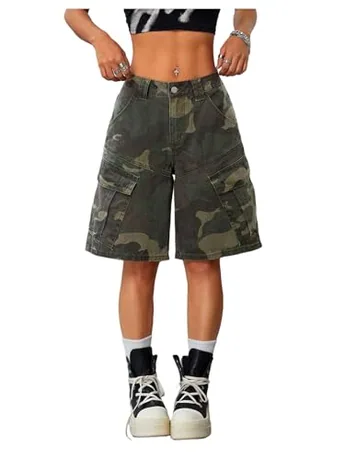 Wide Leg Denim Shorts, Army Green
