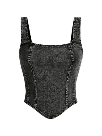 Sleeveless Denim Corset Top, Black (Medium)
