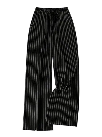 High Waisted Striped Trousers, Black