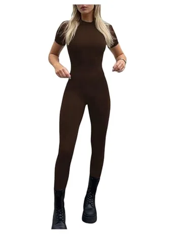 Short Sleeve Jumpsuit, Coffee