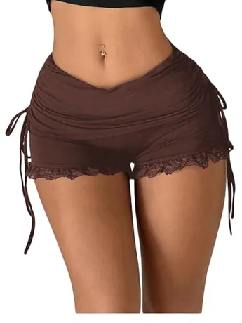 Mini Lace Shorts, Coffee (Medium)