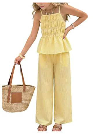Wide Leg Striped Outfit Set, Yellow (9 Years)