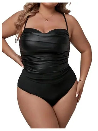 Plus Size Sleeveless Ruched Bodysuit, Black