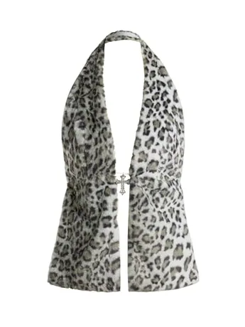 Sleeveless Leopard Tank Top, Grey