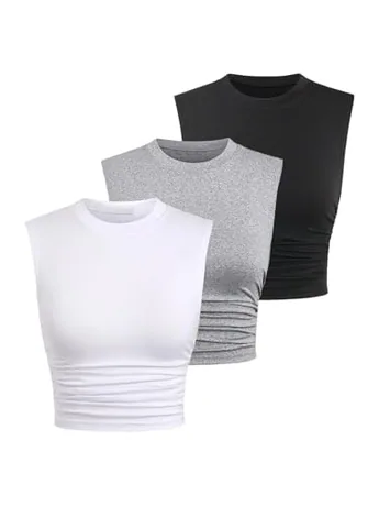 Sleeveless Ruched Tank Top, Black (Medium)