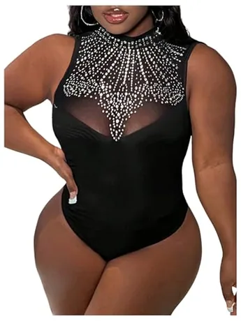 Plus Size Sleeveless Bodysuit, Black