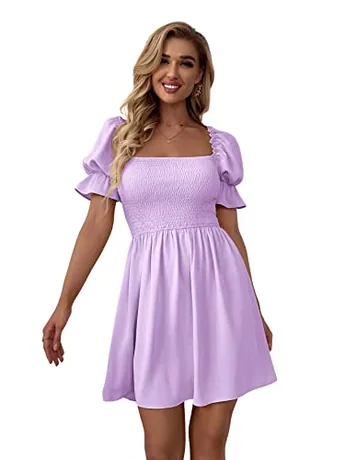 Short Sleeve Ruffle Dress, Purple