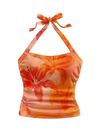 Sleeveless Floral Crop Top, Orange