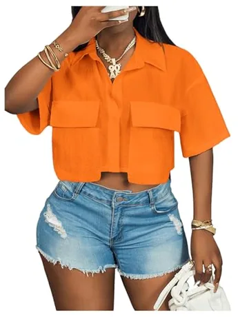 Short Sleeve Crop Top, Orange