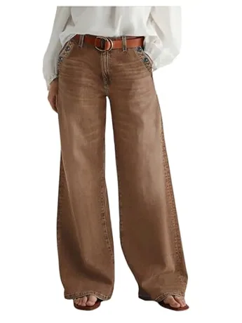 Wide Leg Denim Jeans, Brown