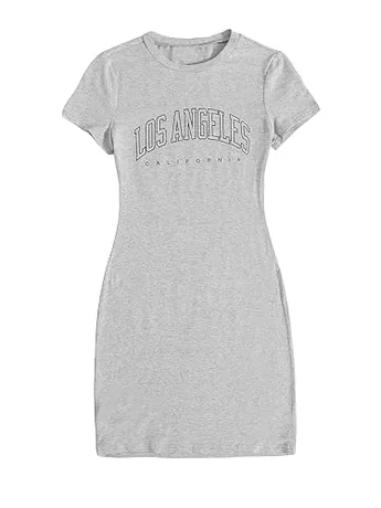 Short Sleeve Graphic Dress, Grey