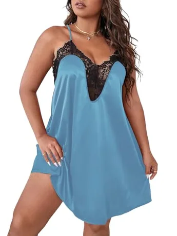 Plus Size Lace Sleep Set, Light Blue