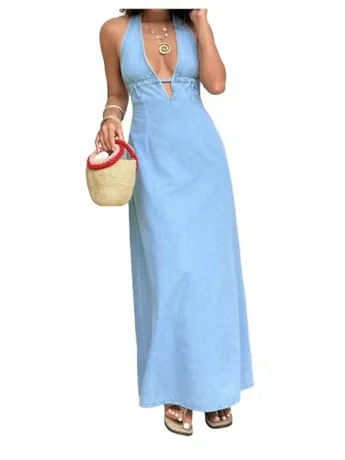 Maxi Denim Dress, Blue
