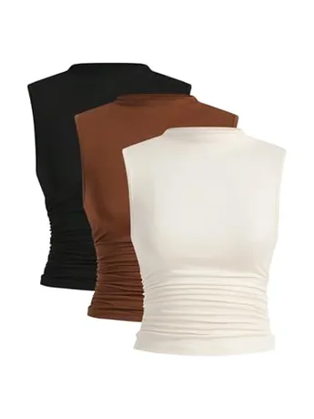 Sleeveless Ruched Tank Top, Multicolour