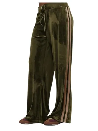 Wide Leg Velvet Trousers, Olive (X-Large)
