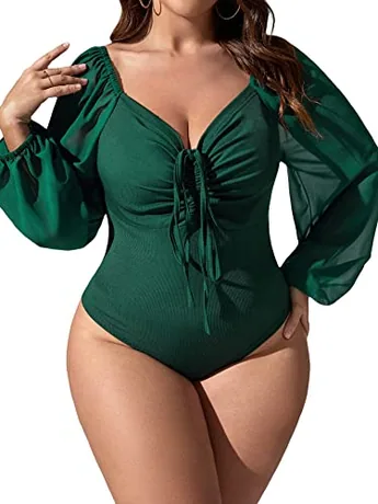 Plus Size Ruched Bodysuit, Dark Green (Large Plus)