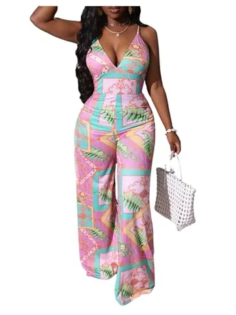 Wide Leg Leopard Jumpsuit, Pink (Medium)