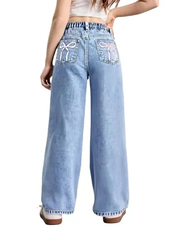Wide Leg Denim Jeans, Blue (8 Years)