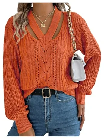 Long Sleeve Knit Knitwear, Orange