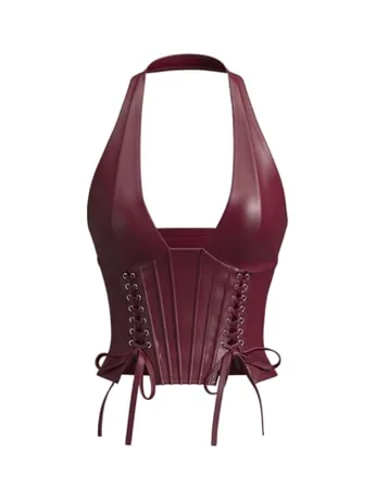 Sleeveless Lace Corset Top, Burgundy