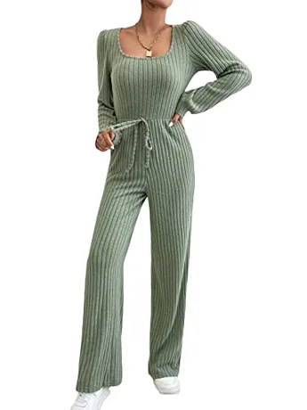 Long Sleeve Knit Jumpsuit, Mint