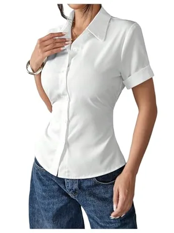 Petite Short Sleeve Blouse, White