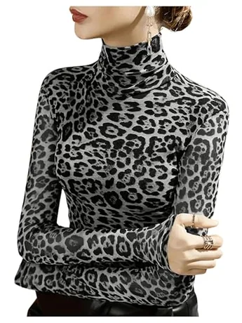 Long Sleeve Leopard Shirt, Grey (Small)