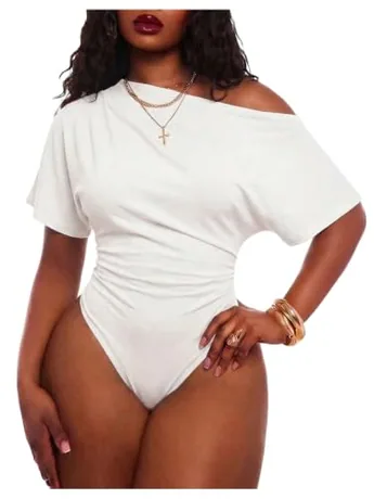 Plus Size Ruched Bodysuit, White