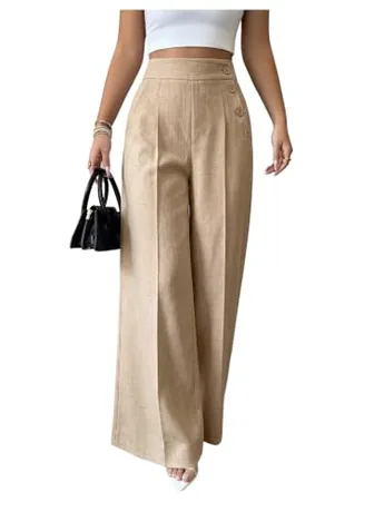 High Waisted Trousers, Khaki (Large)